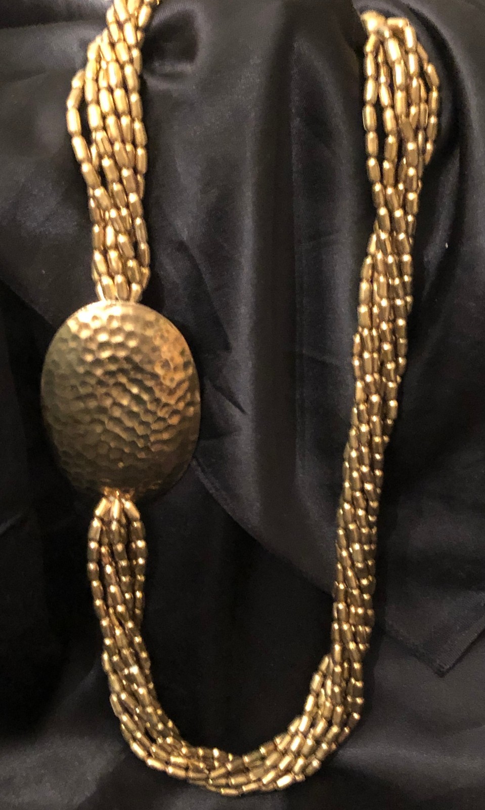 Hammered Brass Statement Necklace Mid Century MOD… - image 2