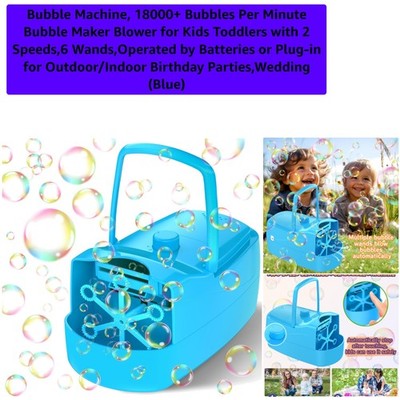 Compact Bubble Machine: 18000+ Bubbles/Min with 6 Wands for Kids & Toddlers