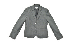 Calvin Klein Women's Size 6 Gray Blue Plaid Two Button Blazer Jacket Career Prof