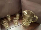 New ListingDepression glass pitcher with 4 glasses