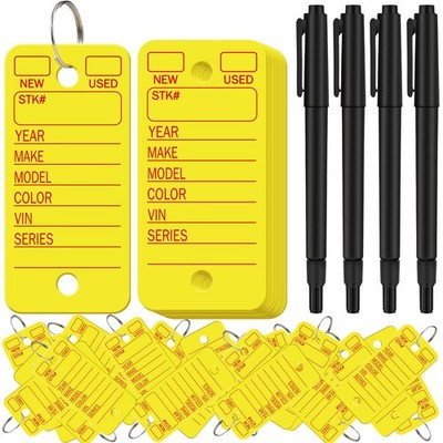 Gersoniel 500 Pcs Yellow Car Key Tags with Rings, Labels, and 4 Pens for Office,