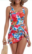 Image of Aidonger One Pc Swim Dress Swimsuit Women Tummy Control Swimdress Skirt V Neck