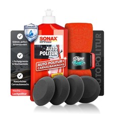 SONAX Autopolitur 250ml Set Politur 4 Applikatoren Mikrofasertuch | 6-teilig