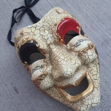 Venetian Jester Face Mask Joker Carnival Mardi Gras Crackle Smile Wall Hanging