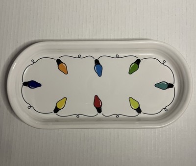 Fiestaware Bon Ton White String of Lights Christmas 12x6 Bread Tray New