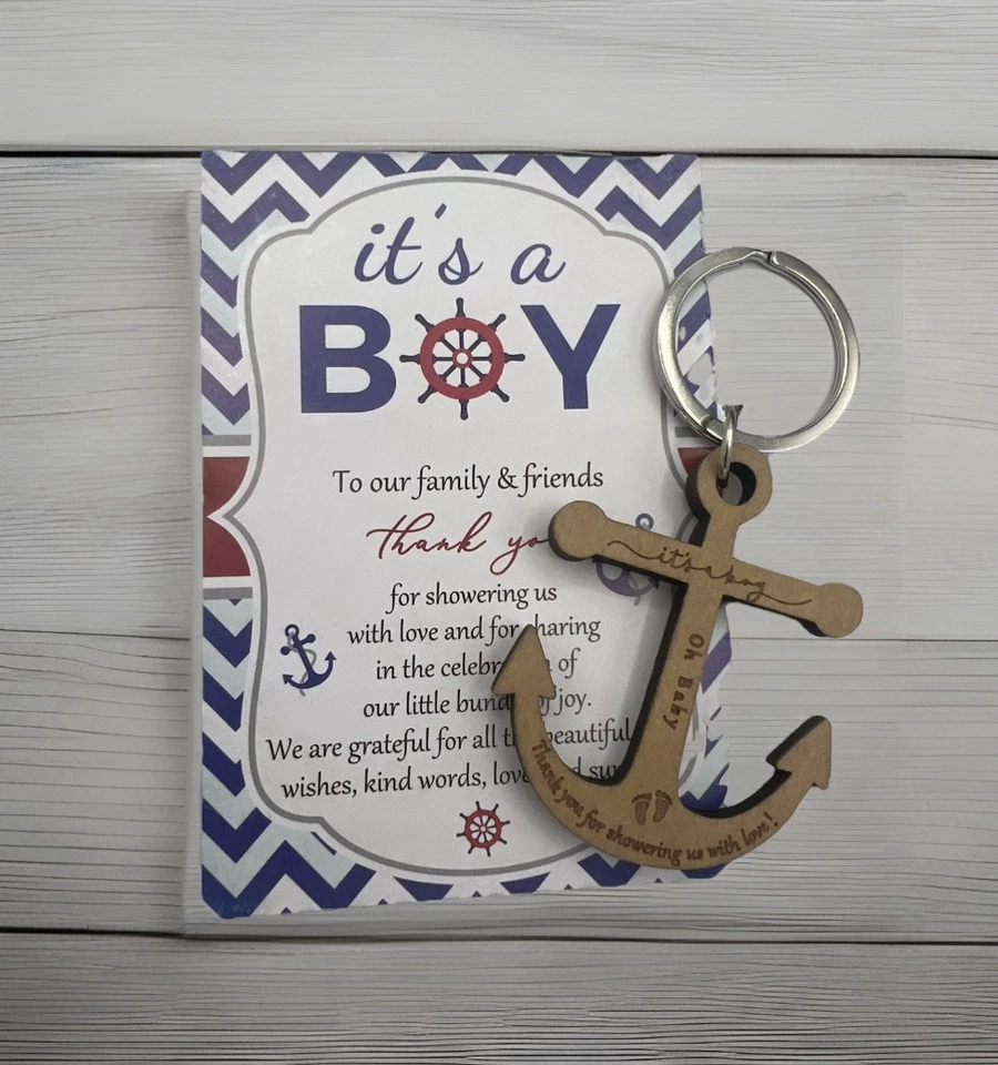 It's A Boy Llavero Ancla 50 Tarjetas Náuticas de Agradecimiento Baby Shower - Juegos de Regalo Foto 2 de 4