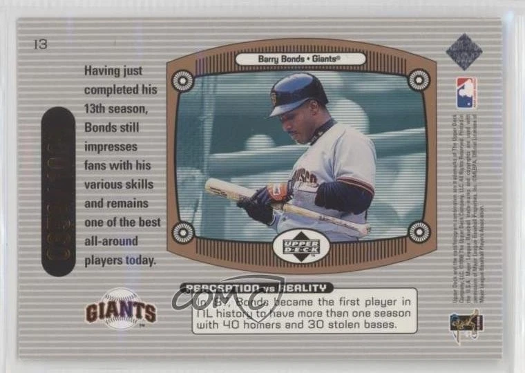 1999 Upper Deck Immaculate Perception Double /1000 Barry Bonds #I3 - Image 2 of 2
