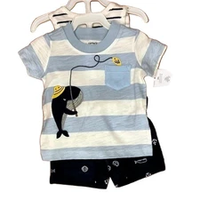 Carter's Boy's 3 Piece Set, 1 Bodysuit, 1 T-Shirt, 1 Shorts Blue White Whale 18M