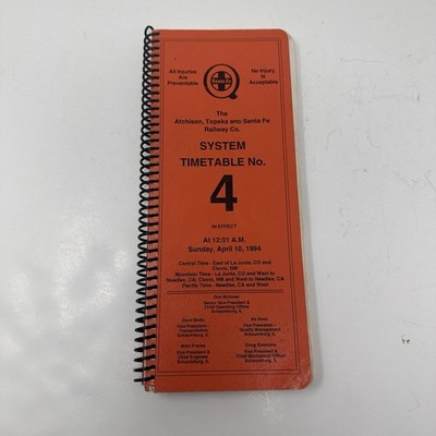 Atchison Topeka Santa Fe Railway System Timetable No 4 1994 Spiral Bound Book