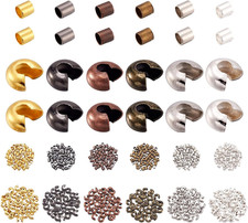 6 Color Column 2x2mm Tiny Brass Tube Crimp Beads and 4x3mm Brass Crimp Knot Cove