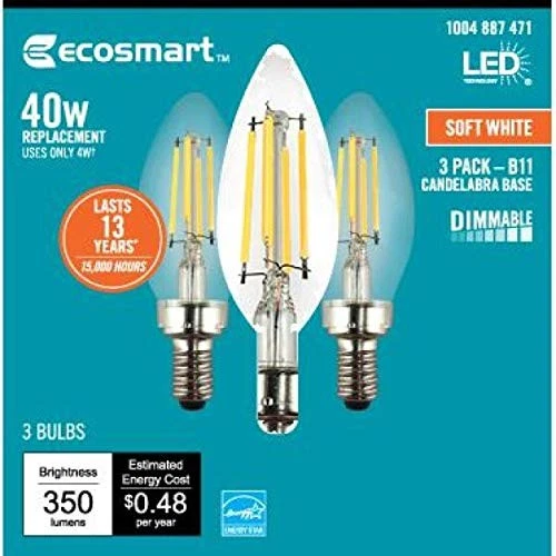 Ecosmart LED 40-Watt Equivalent B11 Candle Dimmable Energy Star Clear Glass Fila - Image 2 of 4