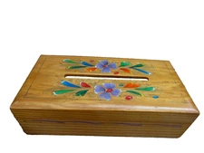 Vintage Hand Painted Wooden oak floral pansy Tissue kleenex Box Holder