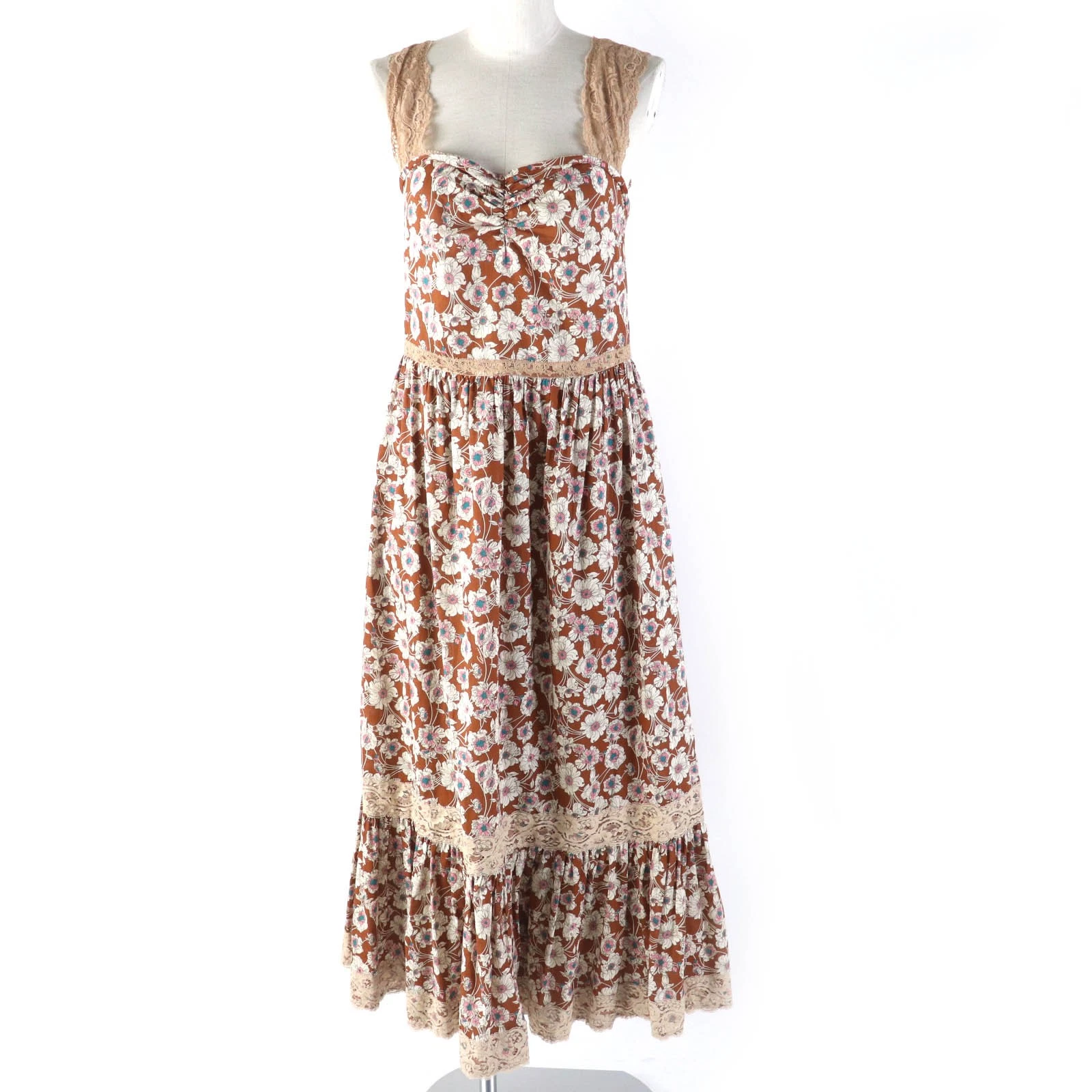 Gucci 22Ss 704249 Zajkh 100 coton imprimé floral bordure dentelle robe sergé avec une