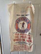 Vintage Archer Brand LINSEED OIL MEAL; Soft Cloth Feed Sack Bag Minneapolis MNA