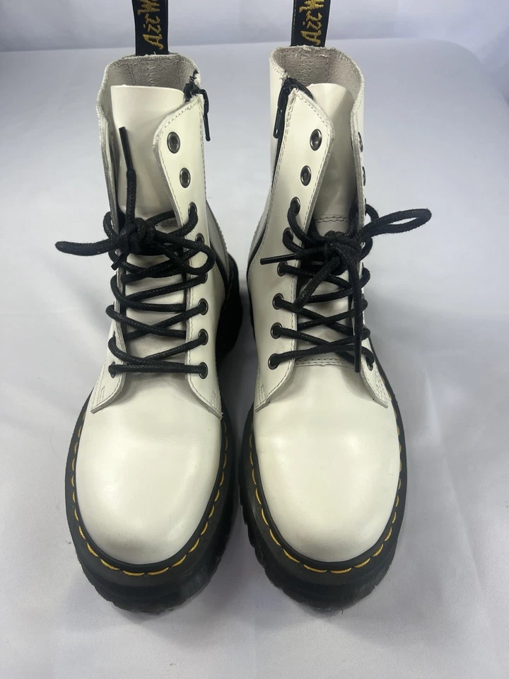 Dr. Doc Martens Jadon Womens Size 7 Platform Leather Combat Boots White Black - Image 3 of 4