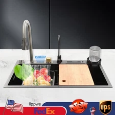 Modern Digital Display Waterfall Sink Stainless Steel Single Bowl Kitchen Sink