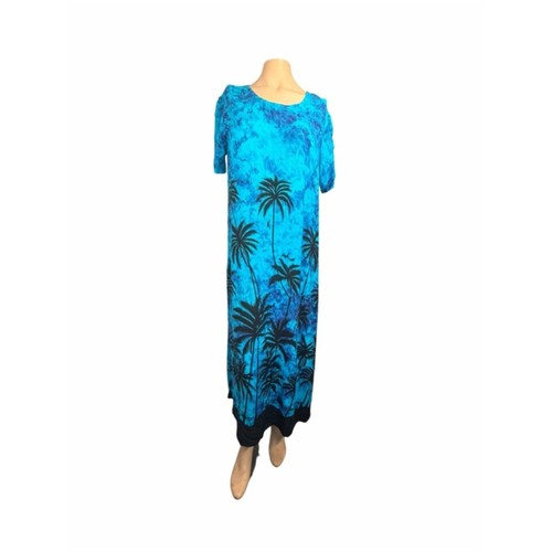 La Cera Blue Palm Tree Maxi Dress Size Small