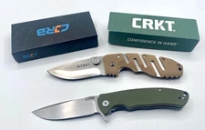 Lot of 2 New Pocket Knives CRKT 6813 Ryan Biege Discont. & Carb Olive Folding 