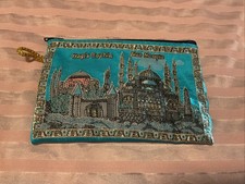 Handmade Souvenir Blue Mosque Coin Purse Women Wallet w/ handle & zipper Morocco