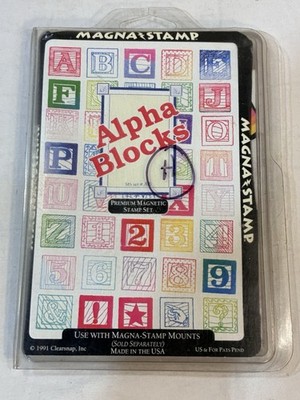 Vintage  Alpha Blocks  Magna Stamps Rubber Stamp Set 1991 Wood Mounted Alphabet