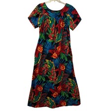 Vintage Hilo Hattie Hawaiian Original Maxi Dress Floral Muumuu L Made in USA 649