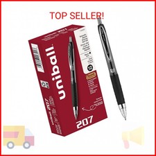uni-ball 207 Retractable Gel Pens Bold Point, 1mm, Black, 12 Pack
