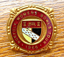 Norfolk Womens Bowls Tour 1966 Enamel Badge Crest H.W. Miller Birmingham