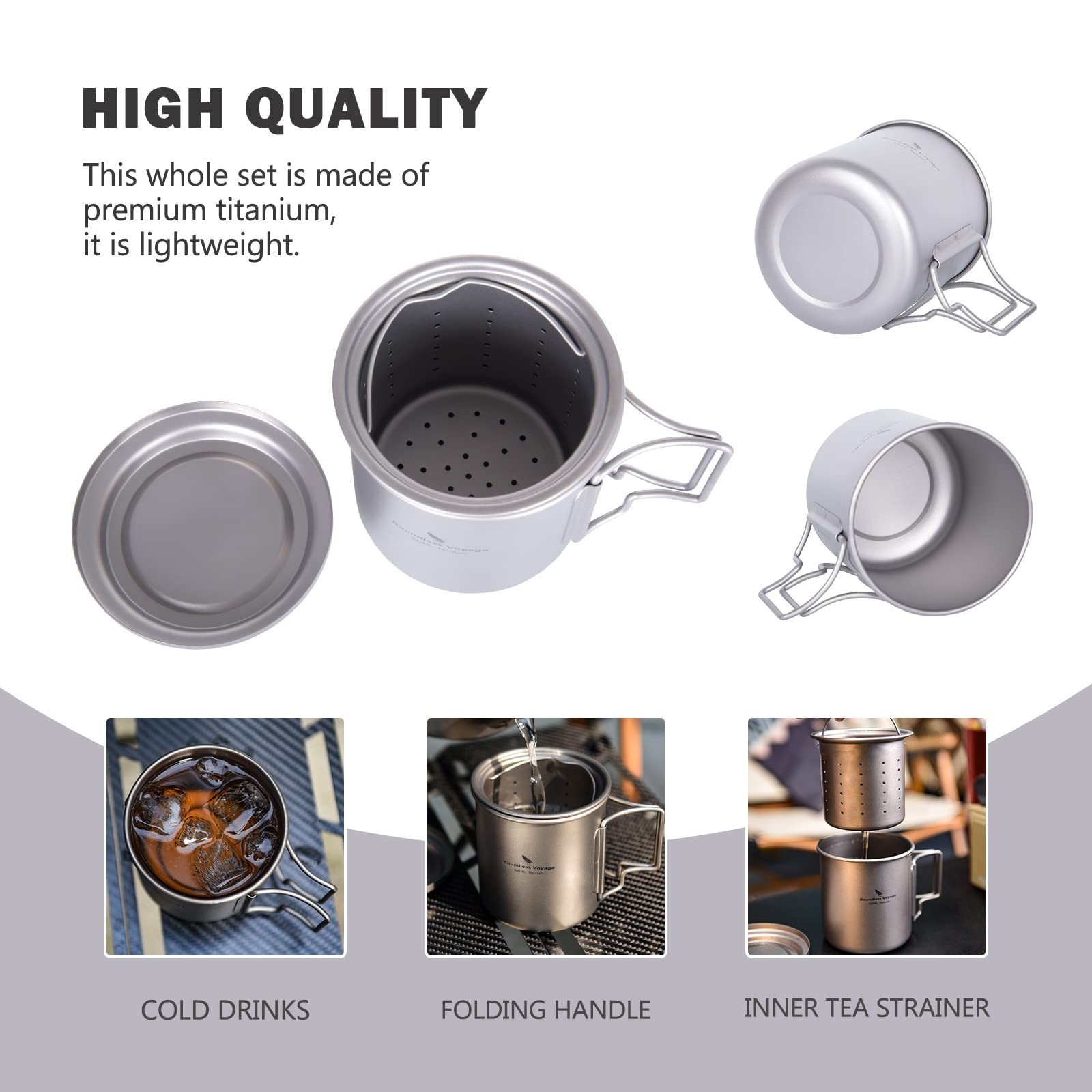 Boundless Voyage Single Layer Titanium Cup Portable Camping Picnic Water Cup ...