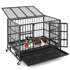 38'' Foldable Heavy-Duty Metal Dog Cage W/ Lockable Rolling Casters Black