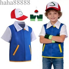 Kids Adults Trainer Anime Ash Ketchum Costume for Halloween Party Cosplay Outfit
