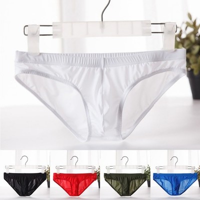 Herren Eis Seide atmungsaktiv niedrige Taille Slips ultradünne Unterwäsche wei
