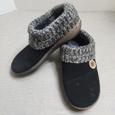 Clarks Women Suede Knit Collar Clog Slippers Fuax Fur Lining Button Detail Sz 6M