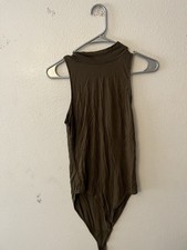 H M Brown M Mock Neck Lightweight Stretchy Sleeveless Snaps Bodysuit