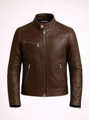 Men s Brown Leather Jacket Slim Fit Cafe Racer Motorcycle Real Leather Coat