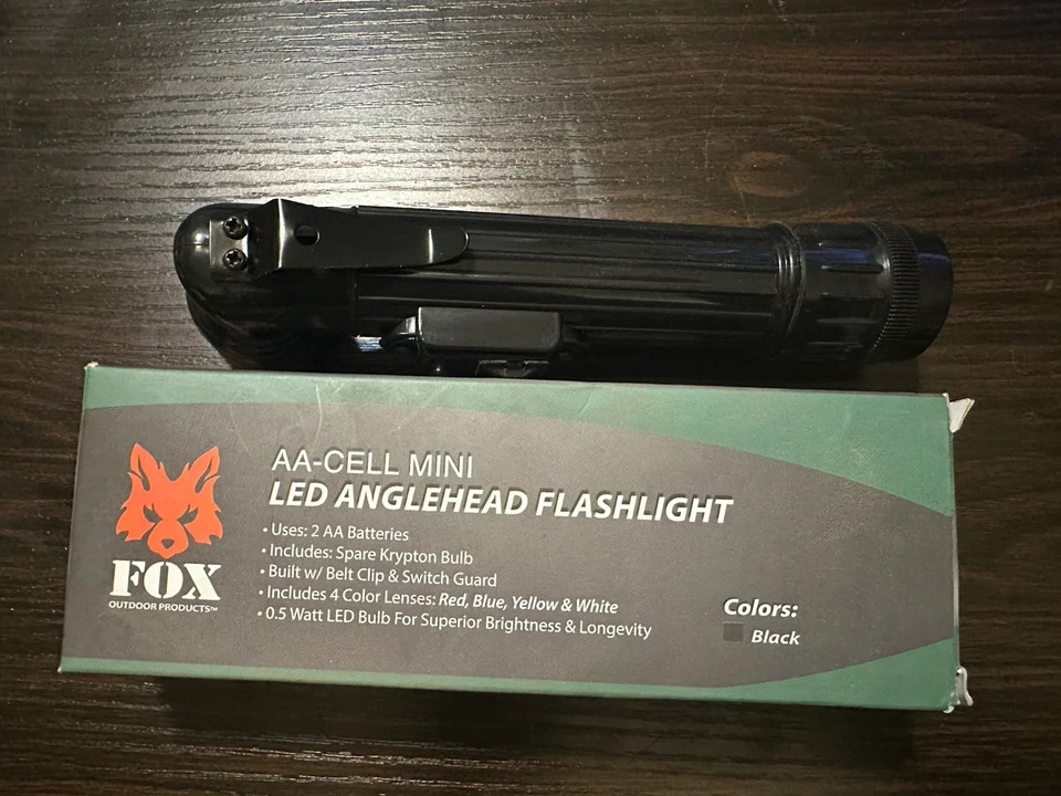 Fox Outdoor Products LED Mini Anglehead Flashlight 4 Color Lenses Belt Clip Blk - Image 3 of 4