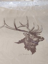 Moose and Elk Art Drawings Vintage Signed By The Artist Sali Freese 1976
