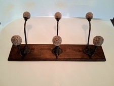 Rustic Wood Metal Wall Mounted Coat and Hat Rack with 6Beaded Hooks