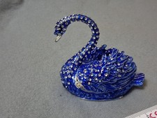 Schmuckschatulle Emaille Strass Schwan Blau Schmuck Dose Box Faberge Stil Deko