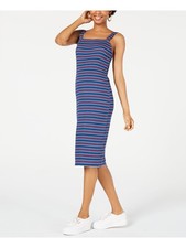 ULTRA FLIRT Womens Navy Striped Sleeveless Midi Body Con Dress Size: S