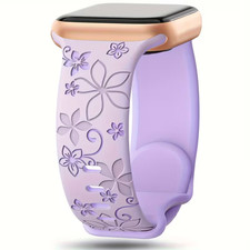 Floral Engraved Bands Compatible Apple Watch Band Soft Silicon Sport Strap Watch