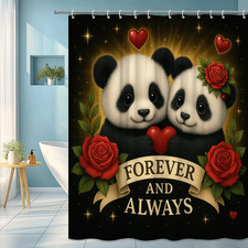 Cute Panda Forever and Always Shower Curtain with Roses
