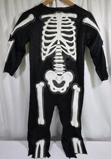 Vtg Kids Skeleton Halloween Costume Black/White Jumpsuit 3D Bones SZ Medium 8/10