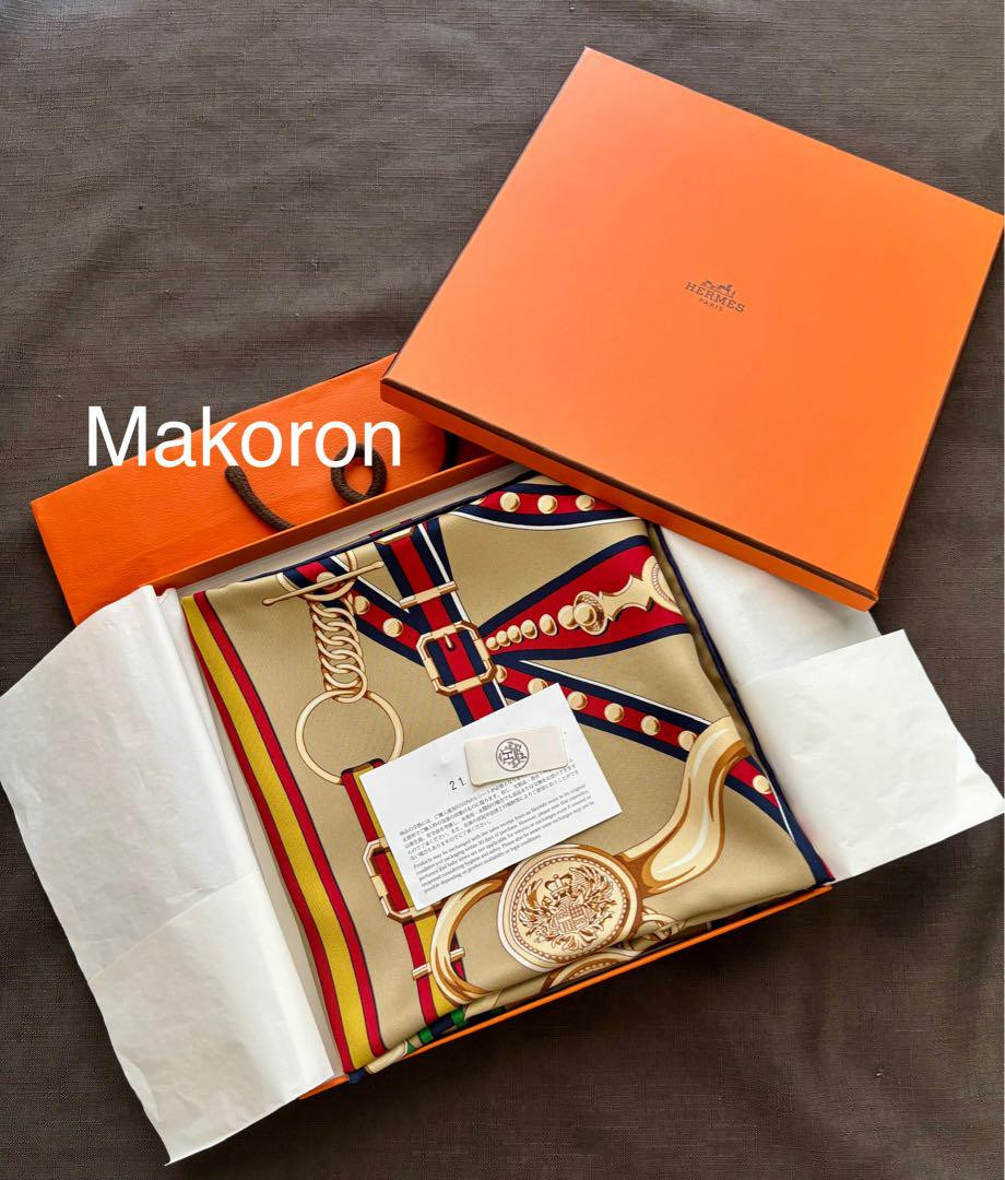 HERMÈS Scarf Carres 90 Beige Silk Belt Women France 116019