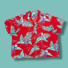 Vtg 90s Hawaiian Shirt Tropical Bird Tucan Camp Button Down Cotton 3XL