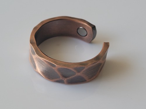 Hammered Solid Copper Magnetic Bracelet Ring Set Arthritis Therapy Cuff & Ring - Picture 8 of 10