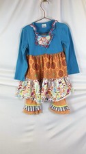 Girls Floral Long Sleeve Ruffle Top and Striped Pants Set Multi-Color XL 5T
