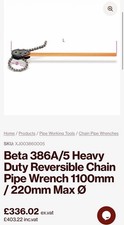 Chain Pipe Wrench Beta 386A/5 Heavy Duty Reversible 1100mm / 220mm Max Ø (Large)