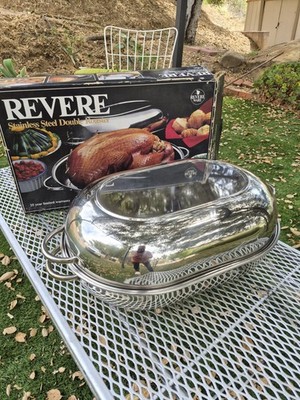 Revere Stainless Steel Vintage Revere Ware 2504 Stainless Steel Double Roaster 