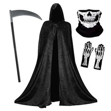 MENS HALLOWEEN COSTUME GRIM REAPER OUTFIT SCYTHE SNOOD GLOVES FANCY DRESS