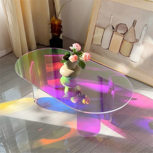 FATIVO Iridescent Acrylic Coffee Table Sofa Couch Art Side Table with Stable Leg - Picture 3 of 12